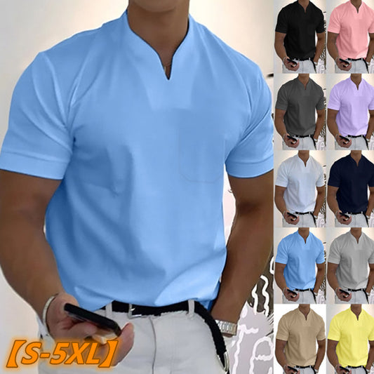 💪👔【S–5XL】💪😍 Nagyméretű férfi sportos galléros póló, rugalmas pamutból, fitneszhez ideális