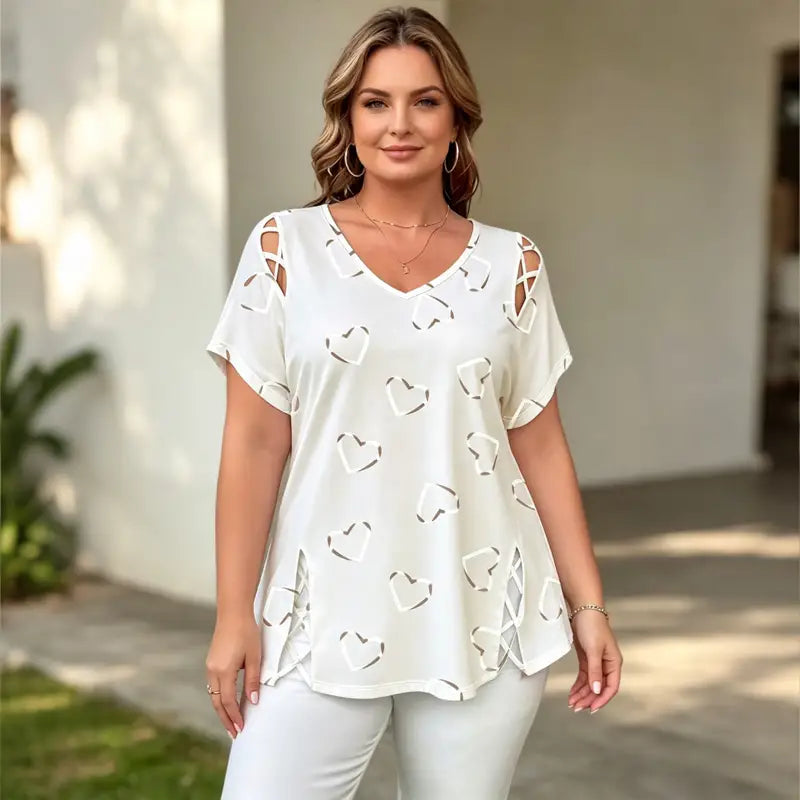 👚【S-5XL】Divatos V-nyakú póló szív alakú kivágással