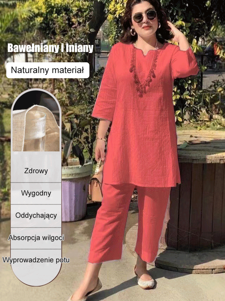 🌺【40-100kg】👚👖2025-ös új divatos egyszínű ruha, kétrészes szett