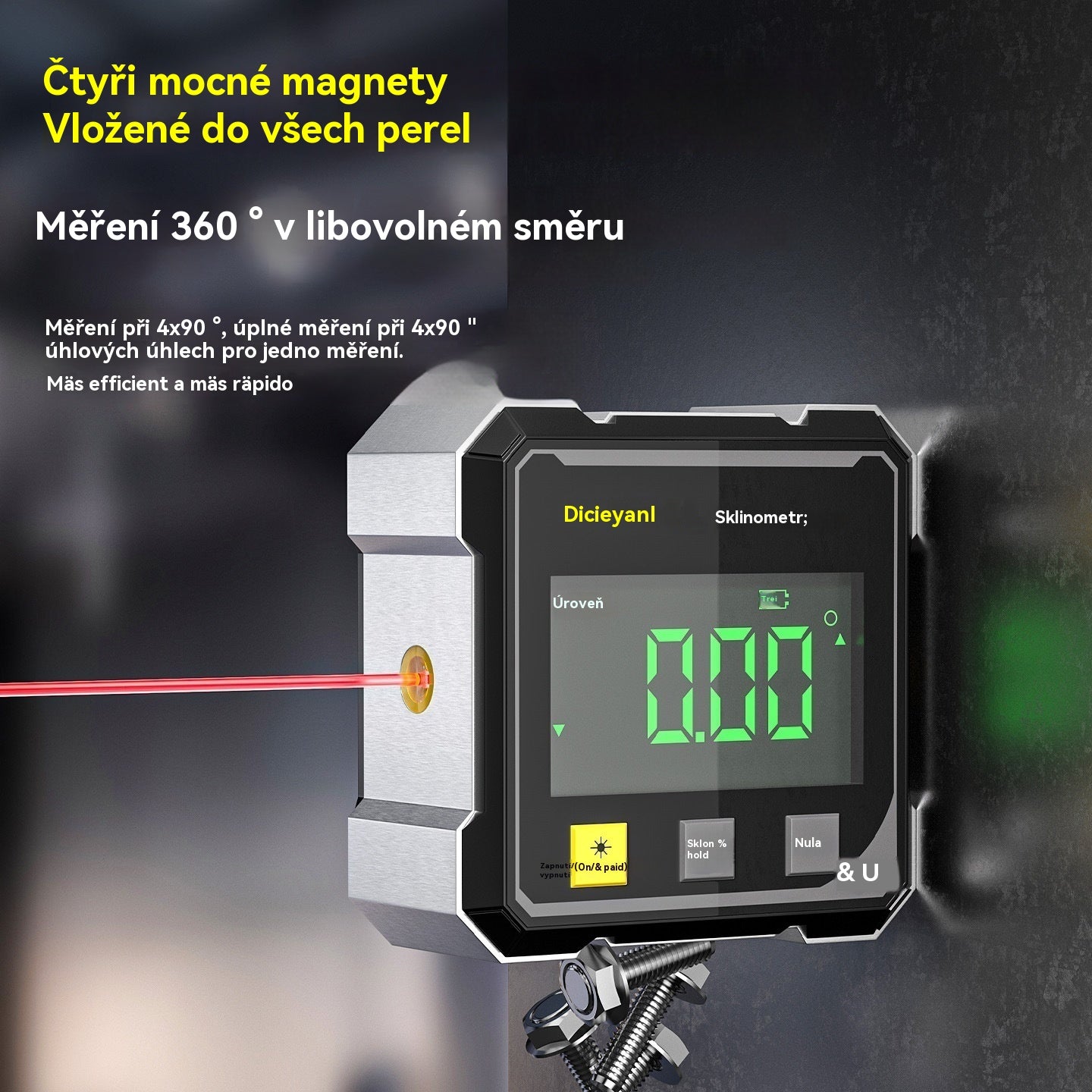 Oboustranná laserová vodováha a čtyřstranná magnetická přísavka-3