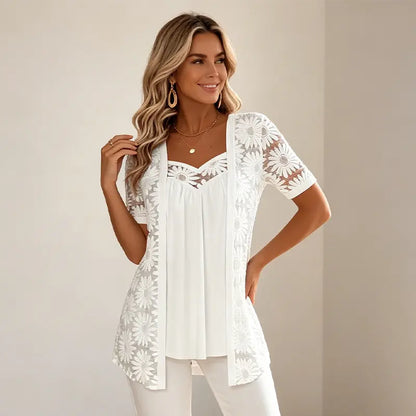 👚 Elegancki top 2 w 1 z siateczki i koronki – modelujący i dopasowujący się do brzucha, dostępny w 5 kolorach, rozmiary S – 4XL! 🌸✨