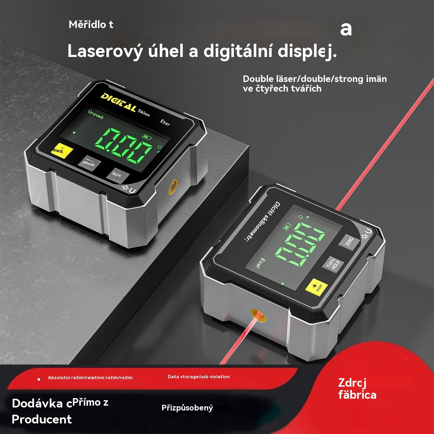 Oboustranná laserová vodováha a čtyřstranná magnetická přísavka-3