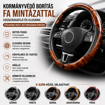 🔥【45% OFF】【1 db 3 darabos készlet】Csúszásgátló fa szemcsés autókormányburkolat