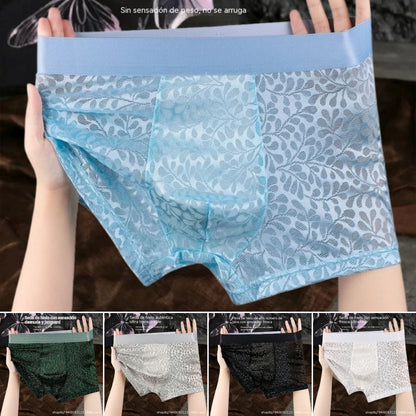 【L-4XL】Férfi jég selyem hálós alsónemű, plus size, lélegző.