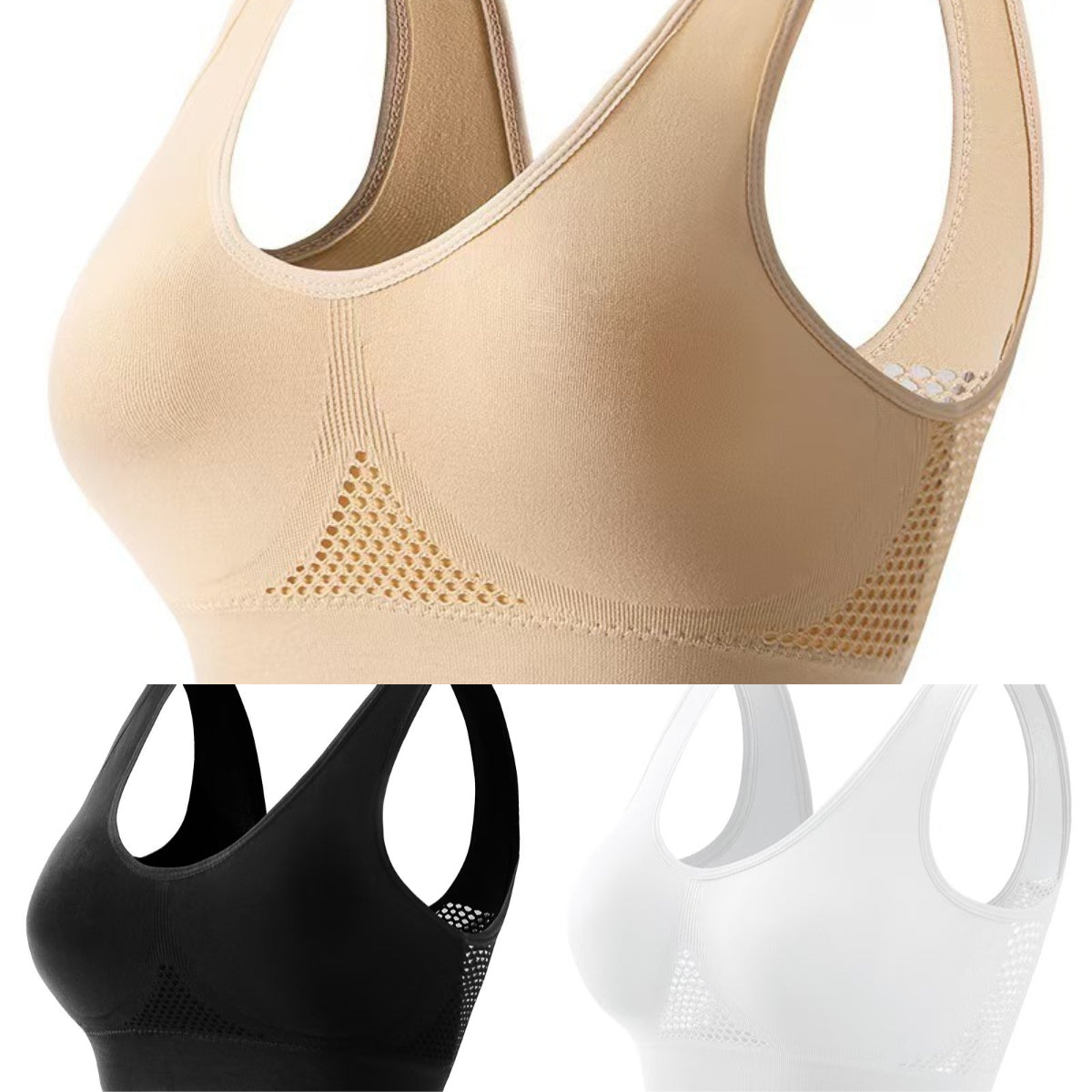 😍【Conjunto de tres piezas】Sujetador invisible de talla grande ❤️ Transpirable y fresco 【40–120KG】
