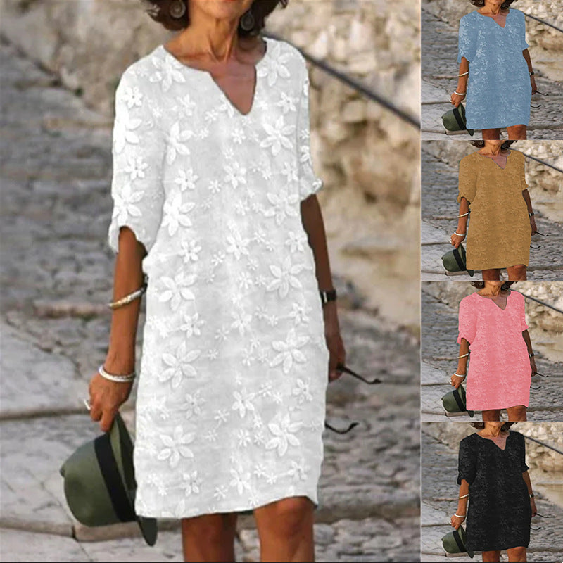 👗【S-4XL】【Késő nyári kiárusítás】Virágmintás pamutvászon ruha