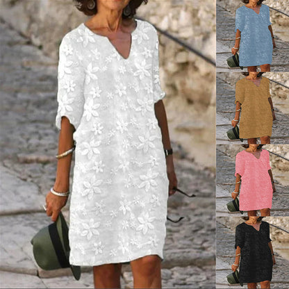 👗【S-4XL】【Késő nyári kiárusítás】Virágmintás pamutvászon ruha