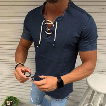 🤠【40-110 kg✨】👔 Nagy méretű férfi farmeringek rövid ujjúval és csipkével, rugalmas anyagból ✅️Utánvétes fizetés