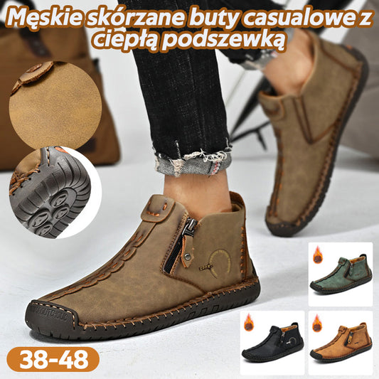 🥾Téli férfi bőr szabadidőcipő (méret 38-48), bélelt és cipzáros – meleg, kényelmes és divatos, télre alkalmas.