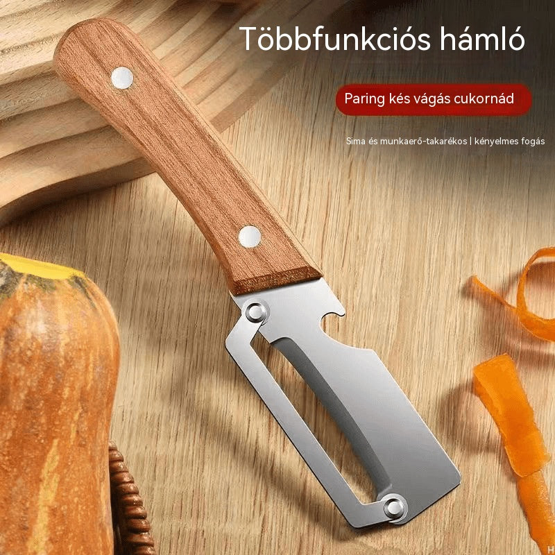 🔪【Vásárolj egyet, kapsz egyet ingyen】🔥Multifunkcionális konyhai kaparó ultraéles rozsdamentes acél pengékkel és fa nyéllel, üvegnyitóval.