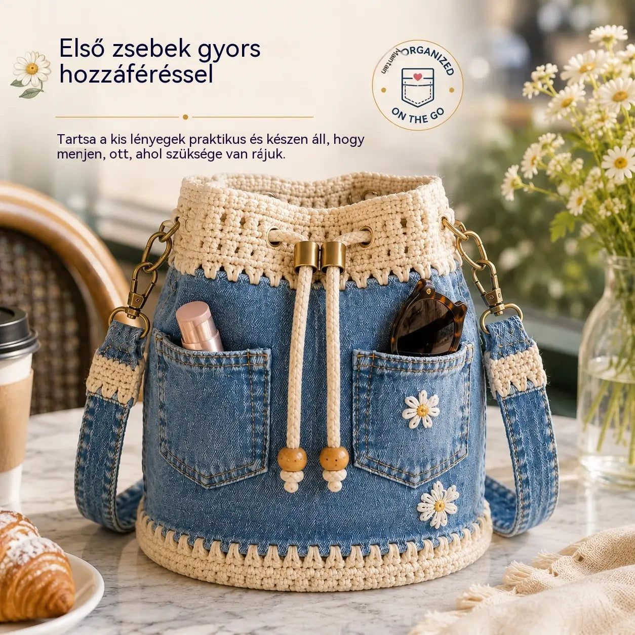 Egy bohém stílusú szőtt farmertáska, amely minden megjelenésedhez illik ✨