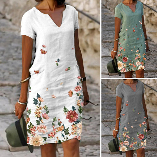 【S-3XL】🌺🦋V-nyakú, rövid ujjú ruha virág- és pillangómintával