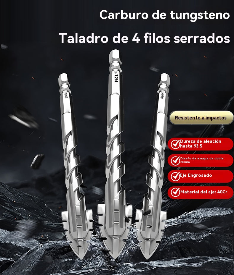 🥇 Broca excéntrica de carburo de tungsteno de séptima generación con filo dentado extraduro 【3+4+5+6+8+10+12mm】