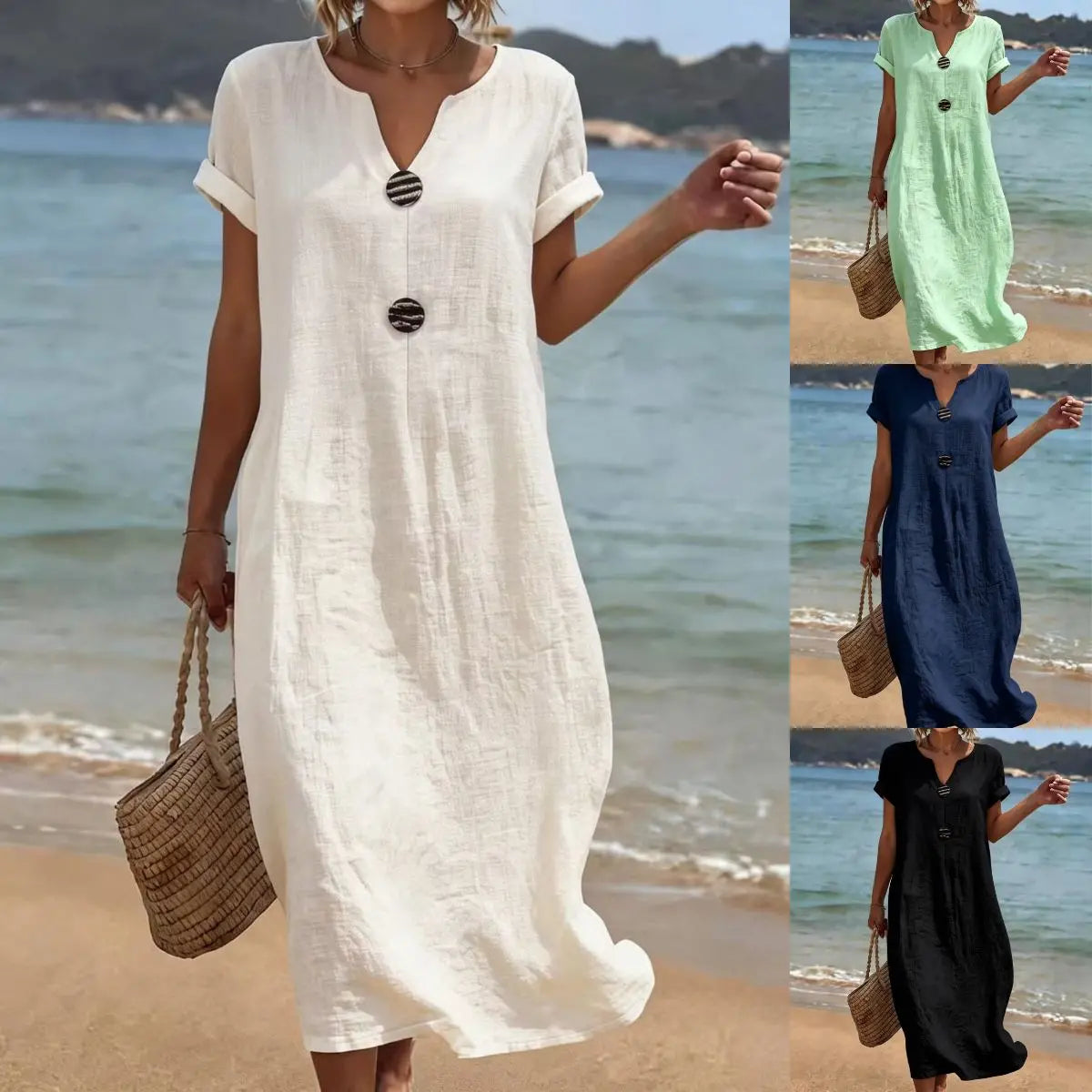 🏖️👗【S-3XL】Könnyed és szellős nyári ruha lenből és pamutból, laza szabású – beleszeret első viselésre.
