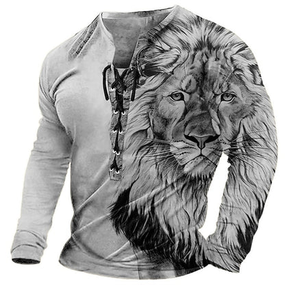 🦁🦁Férfi lezser hosszú ujjú 3D nyomtatott póló