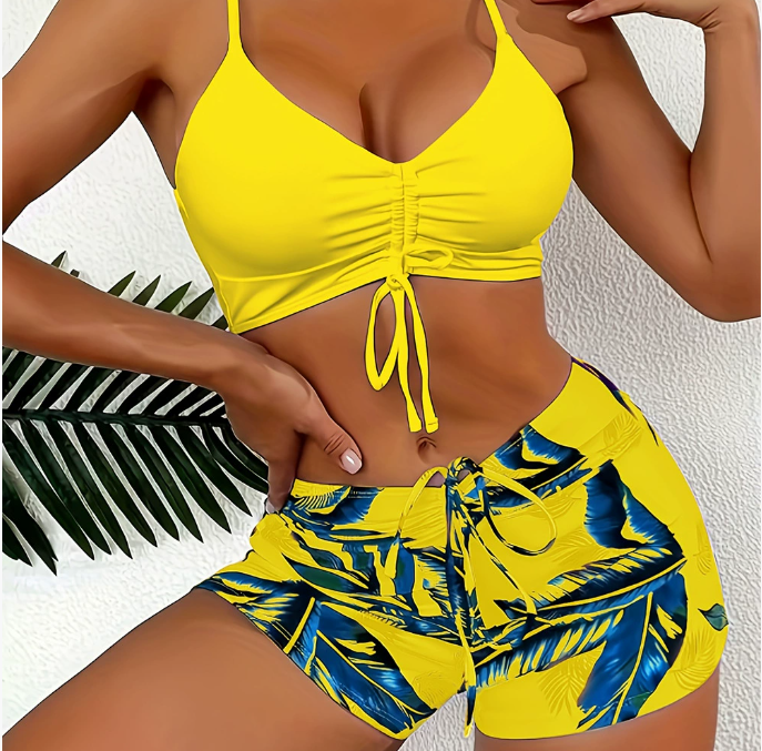 🏖️【S-2XL】Új nyári, kétrészes fürdőruha mintával, gyorsan száradó anyaggal, lélegző és kényelmes