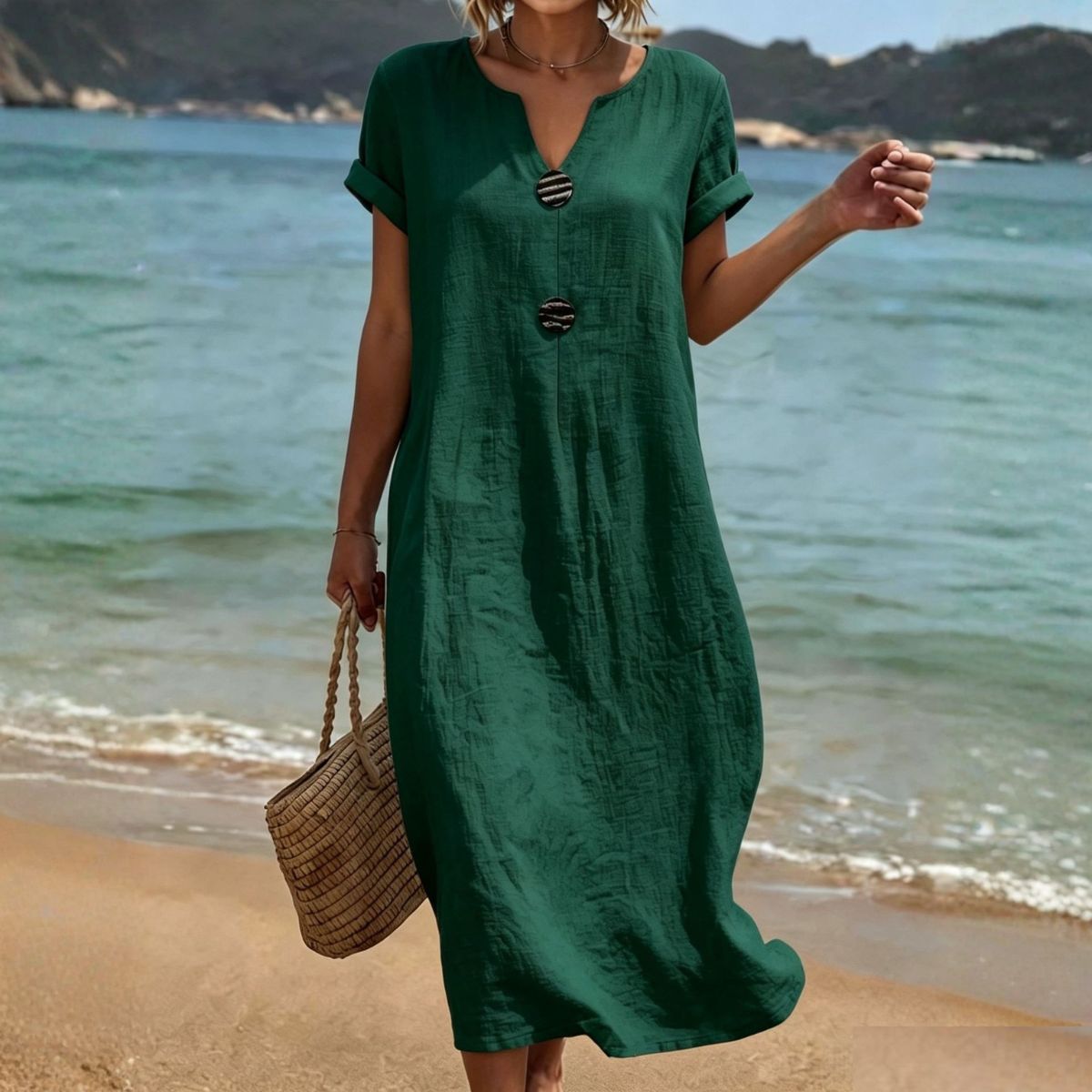 🏖️👗【S-3XL】Könnyed és szellős len-pamut nyári ruha laza szabással – az első viseléstől beleszeret majd.