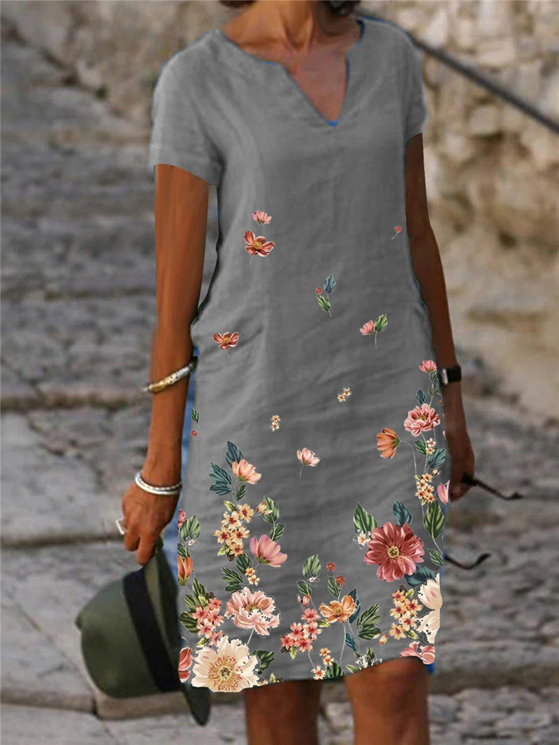 【S-3XL】【50% kedvezmény】🌺🦋Rövid ujjú, V-nyakú ruha 2026-ös virág- és pillangómintával