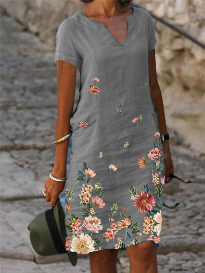 【S-3XL】【50% kedvezmény】🌺🦋Rövid ujjú, V-nyakú ruha 2026-ös virág- és pillangómintával