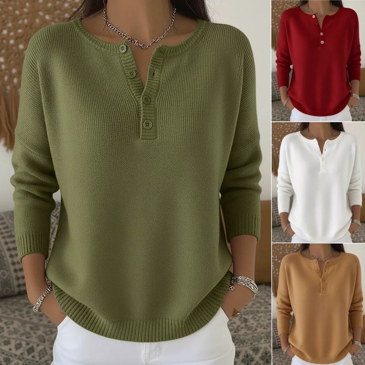 💟 Ostatni dzień: 50% zniżki ✨【S-2XL】Damski jednokolorowy sweter z dekoltem V, luźny i casualowy