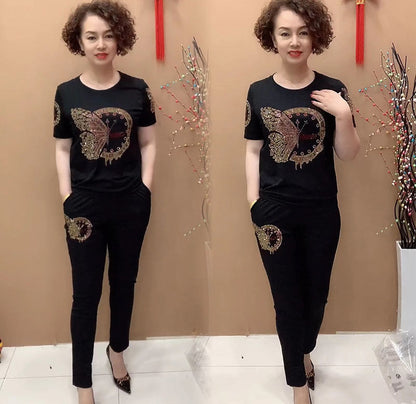 💥 Felső + Nadrág 💥 Női rövid ujjú felső és nadrág szett【M-4XL】