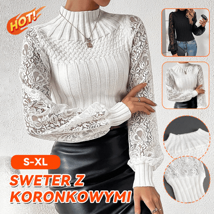 💟 Ostatni dzień: 50% zniżki ✨【S-XL】Nowy model 2026, damski sweter dzianinowy z golfem, długi rękaw, koronkowe rękawy