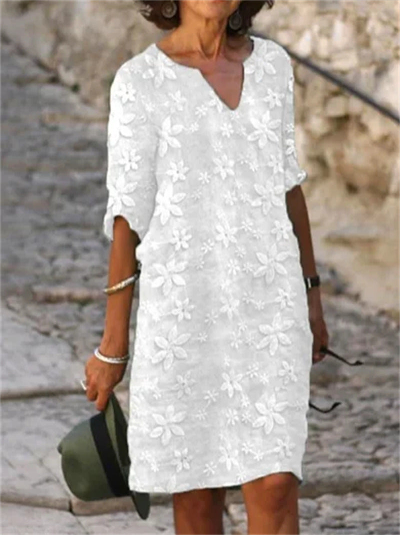 👗【S-4XL】【Késő nyári kiárusítás】Virágmintás pamutvászon ruha