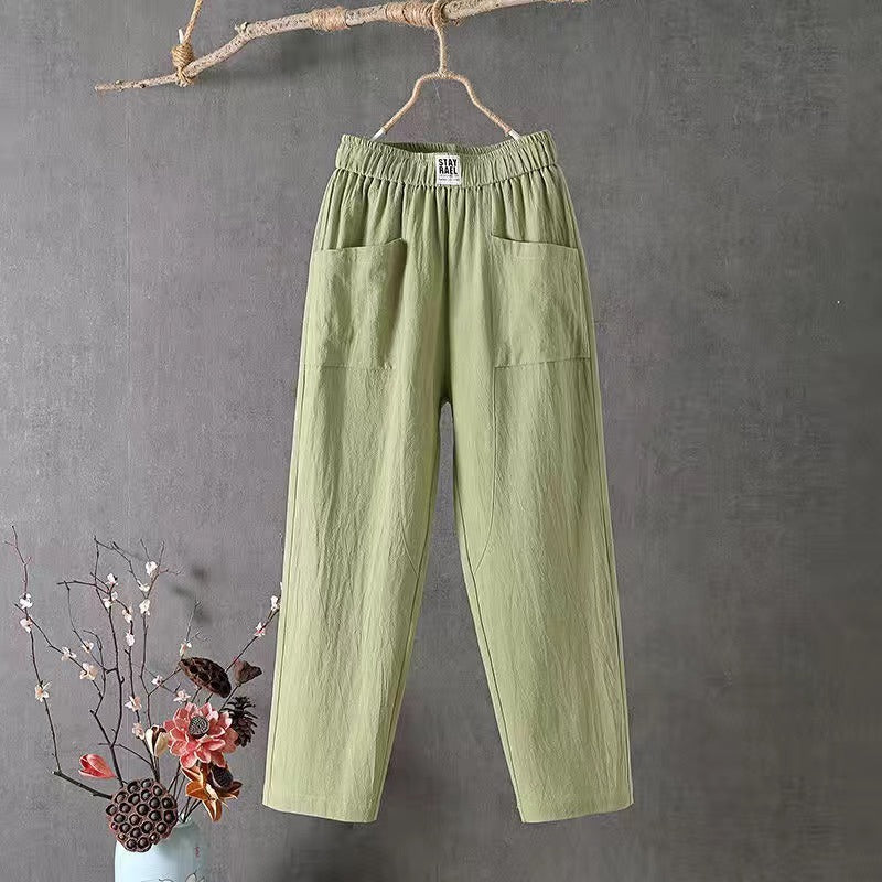 👖【50% kedvezmény】 Női nyári alkalmi pamut és len karcsúsító egyenes nadrág