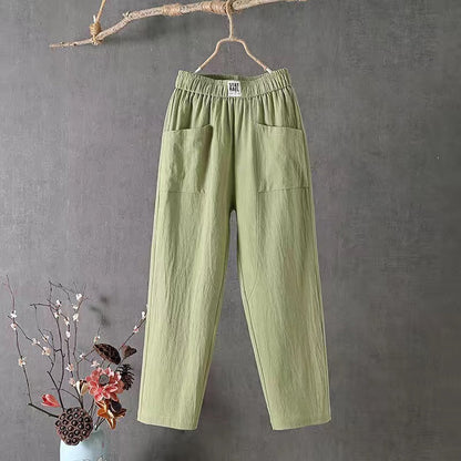 👖【50% kedvezmény】 Női nyári alkalmi pamut és len karcsúsító egyenes nadrág