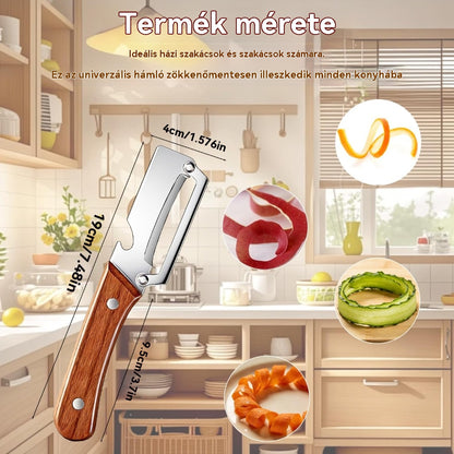 🔪【Vásárolj egyet, kapsz egyet ingyen】🔥Multifunkcionális konyhai kaparó ultraéles rozsdamentes acél pengékkel és fa nyéllel, üvegnyitóval.