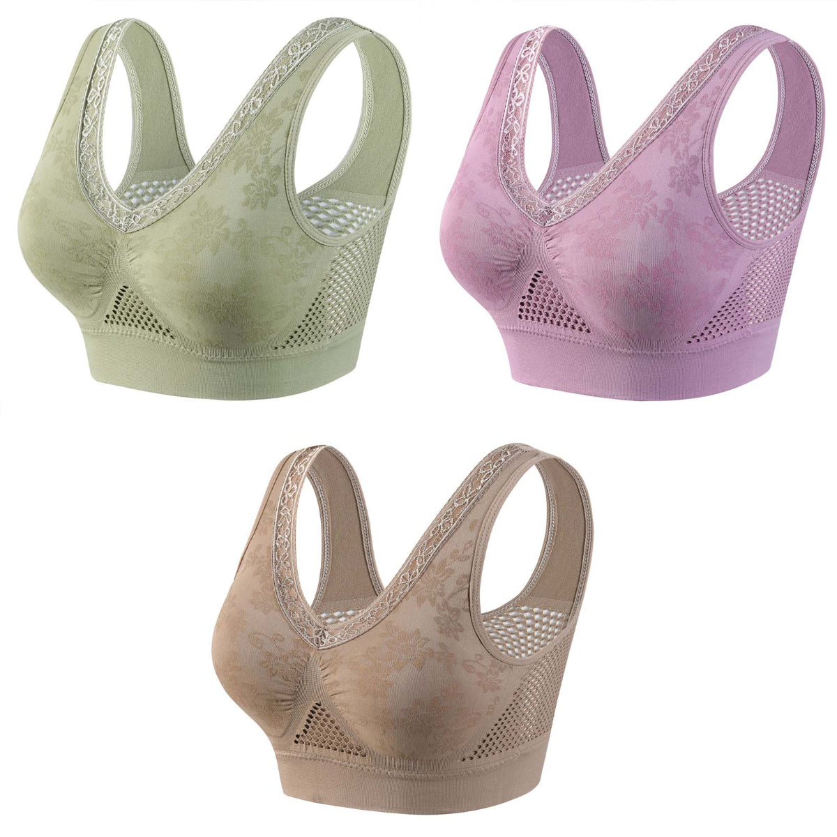 😍❤️40-120 kg【3 db-os csomag】✨ Merevítő nélküli csipke melltartó magas tartást biztosítva nőknek