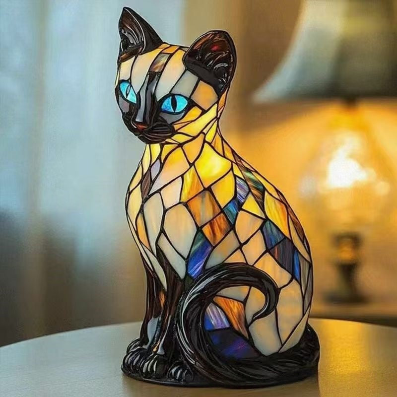 🐱Macska alakú asztali lámpa, retró éjszakai fény színes gyantából, macska témával