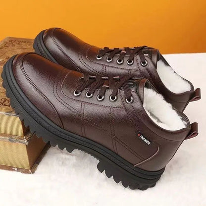 👞【39-44】 Zapatos de cuero de suela gruesa, cálidos y esponjosos, engrosados de invierno para hombres