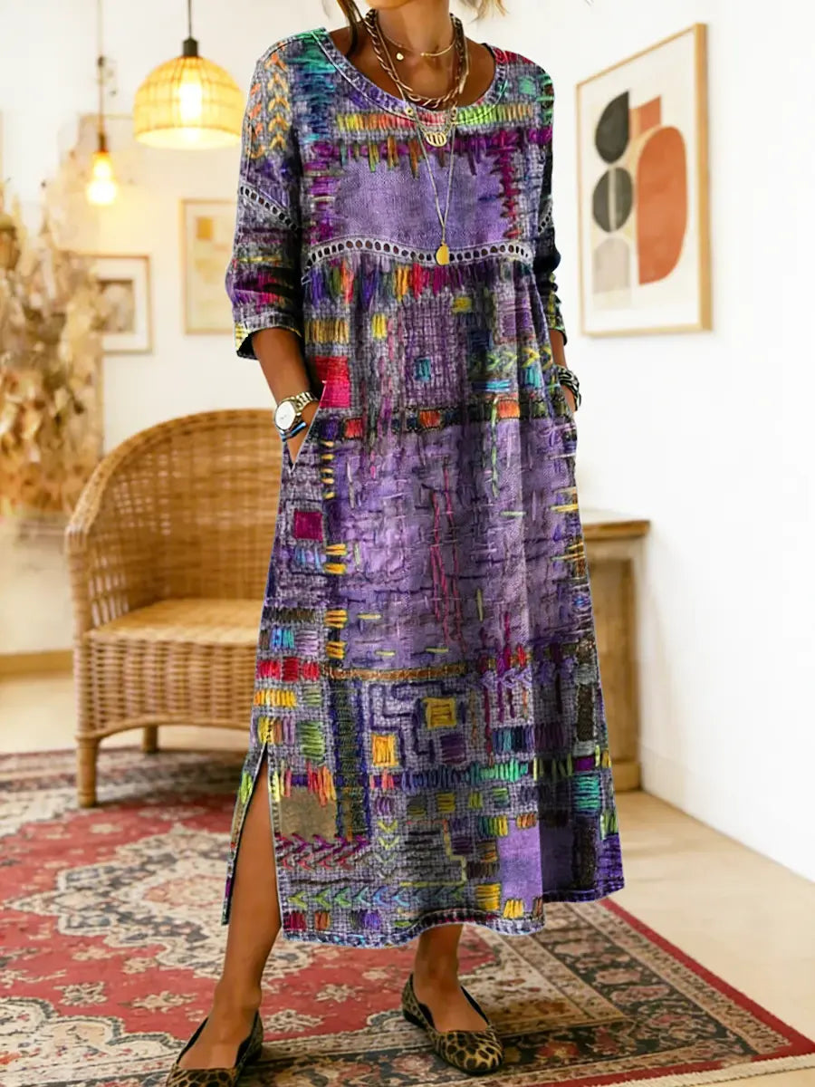 Manuela | Bohém maxi ruha etnikus patchwork mintával