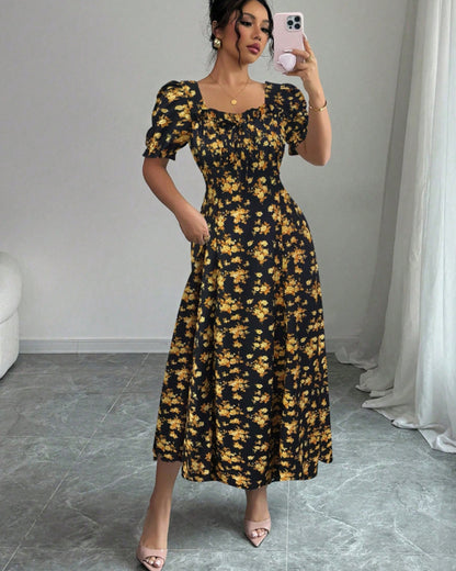 👗Az akció utolsó napján -50% kedvezmény! 【S-2XL】Elegáns, nyári mintás ruha, légies és kényelmes, könnyen illeszthető és karcsúsított.