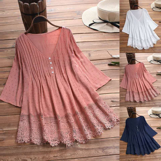 【S-5XL】🌺👚Női sifon csipke ing fodorral