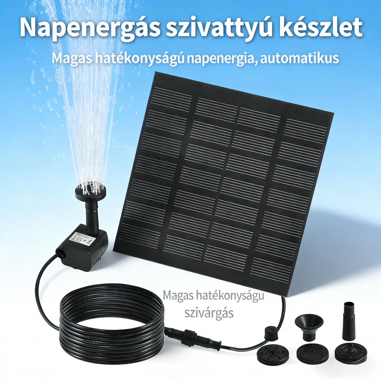 💧🌿☀️ Napelemes kerti tó szökőkút – több fúvókával, áram nélkül