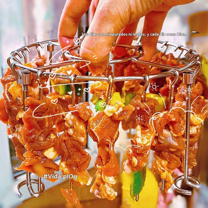 【💥Oferta por tiempo limitado】🍢🍖🍗Parrilla de acero inoxidable 304 con 24 brochetas, apta para freidoras de aire y hornos
