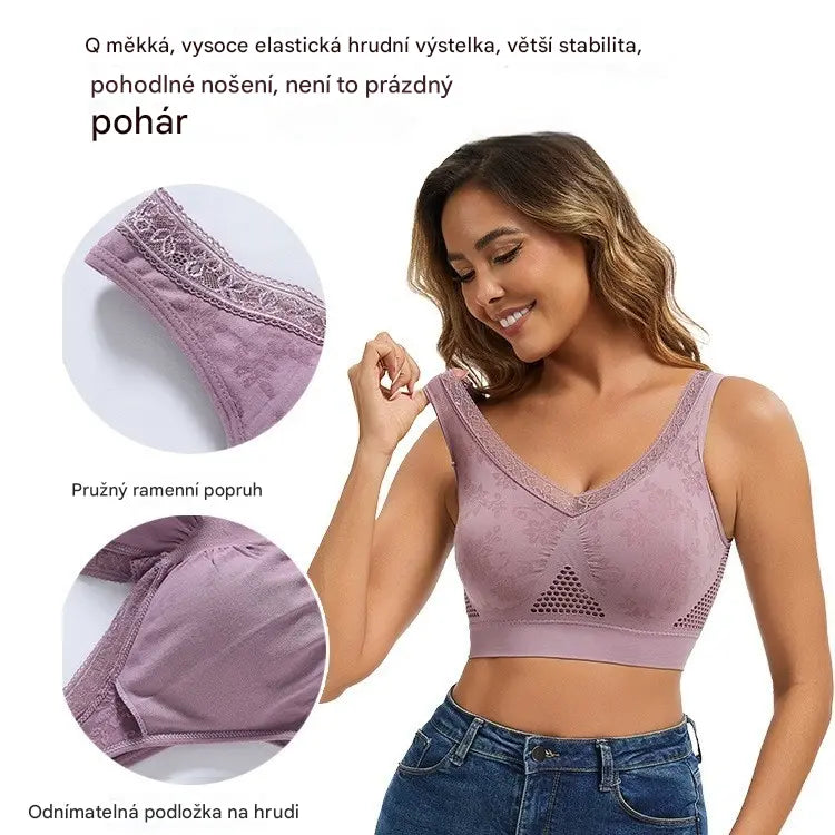 🔥👙【40-120 kg】【balení 3 kusů】✨Dámská krajková podprsenka bez kostic, vysoká opora - druhý kus za poloviční cenu