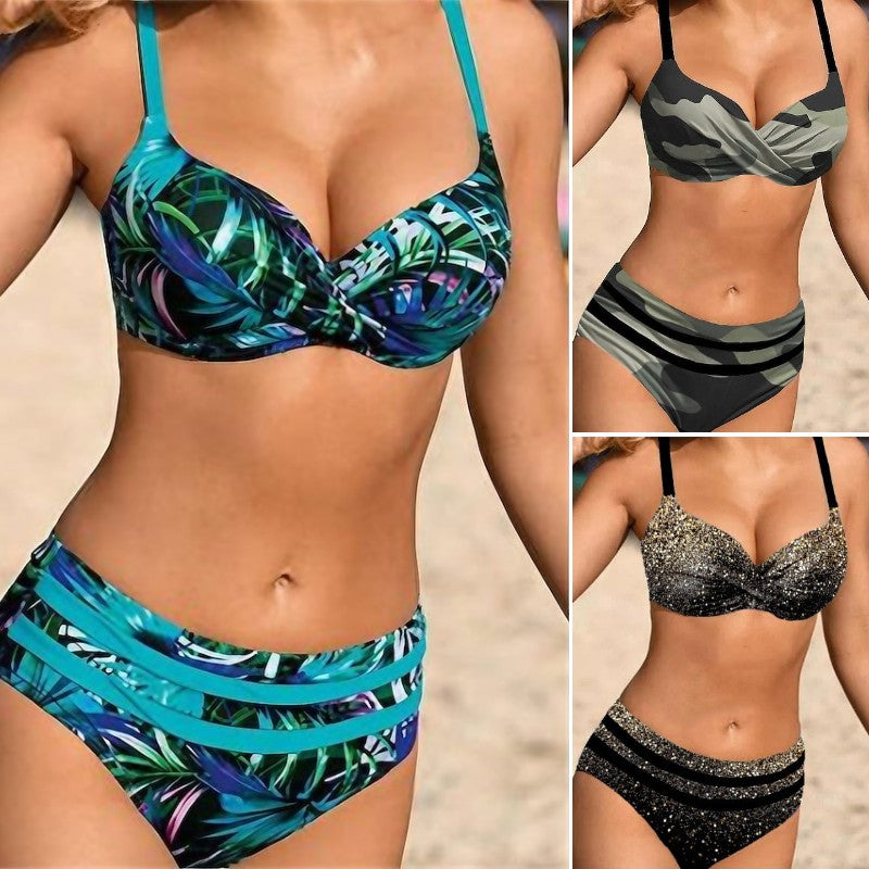 【S~5XL】👙👙2024 új, nagy méretű, hasított mintás fürdőruha
