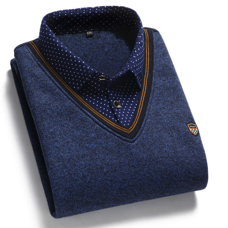 👔 [M-4XL] Férfi kötött ing plusz bársony, amely vastagít, melegen tart