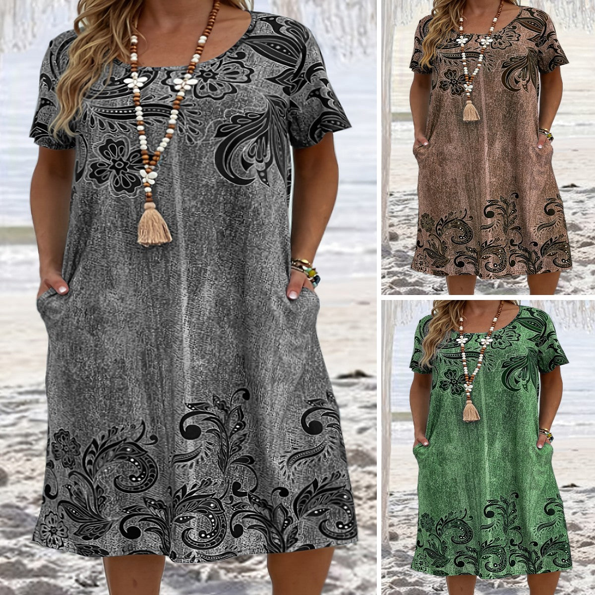 👗【XL-6XL】2026 Új Női 3D Nyomtatott Laza Zsebes Ruha