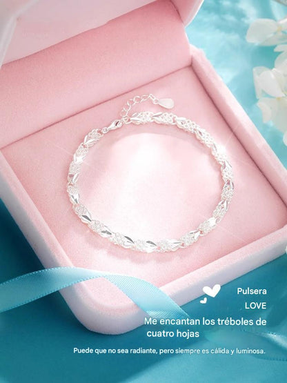 😀👉【¡Compra uno y llévate otro gratis!】💖🍀Nueva pulsera de trébol de cuatro hojas en plata de ley 925, elegante y con estilo
