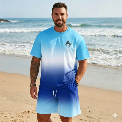 🌴【S-5XL】Új nyári divatos férfi szett mintás pólóval és rövidnadrággal, laza, lezser szabású