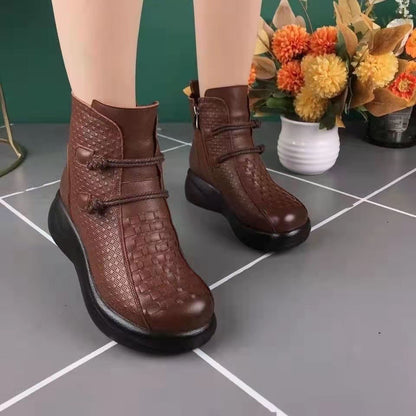 💥💥【35-40】 2026 Zimowe modne skórzane buty termiczne damskie z bocznym zamkiem