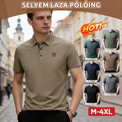 【M-4XL】2026 nyári új jégselyem félujjas hajtókás lezser pólóing