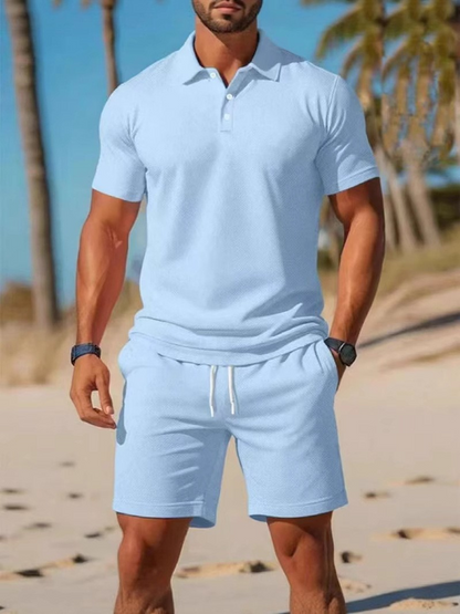 【S~3XL】Férfi szett, amely egy rövid ujjú ingből és egy rövidnadrágból áll, tökéletes hétköznapokra.