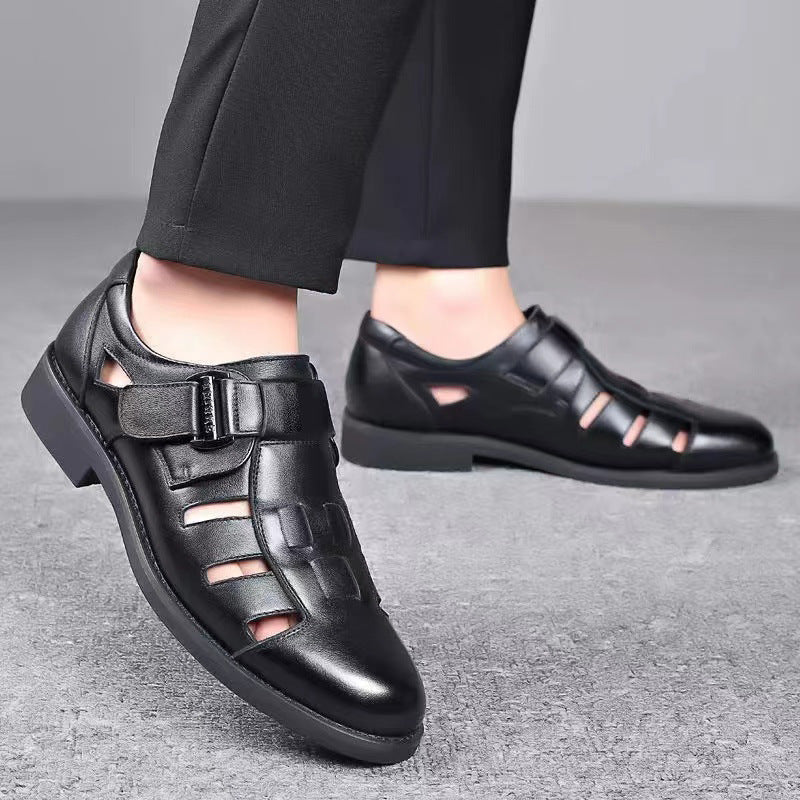 👞  Nyári férfi bőr szandál puha, légáteresztő alsó lyukas bőrcipő lábujjtáska bőrcipő