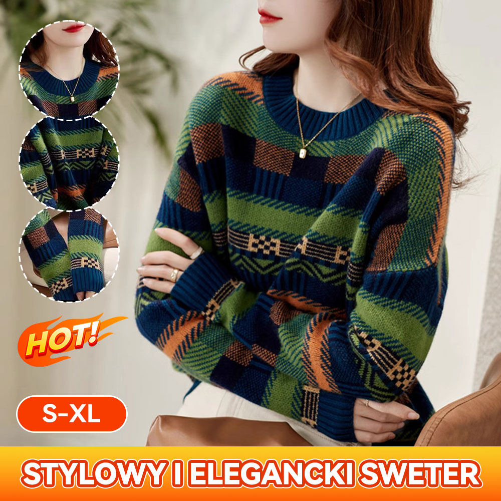 🌷【S-XL】Nowy model 2026, damski pasiasty sweter dzianinowy w kontrastowych kolorach