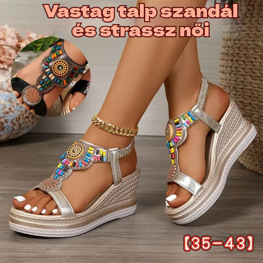 💖【35-43】✨Női bőr szandál vastag talppal és gyöngyös gumiszalaggal, 2025 nyara 🔥 Ingyenes szállítás. ✅ Utánvétes fizetés